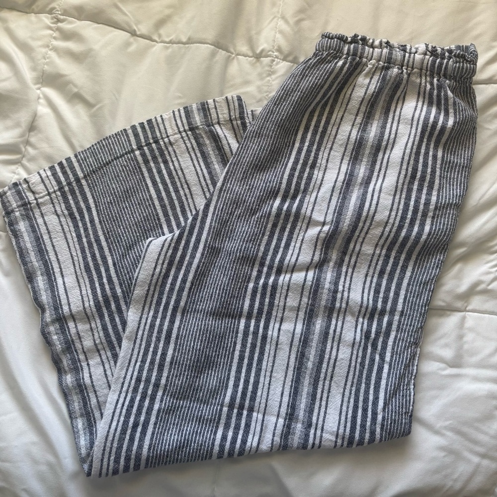 NWOT Stripe Linen Wide Leg Pants with Big Pockets Size Small